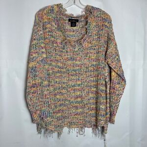Runway 7 Womens 3X Multicolor Distressed‎ V-Neck Open Knit Confetti Sweater Boho